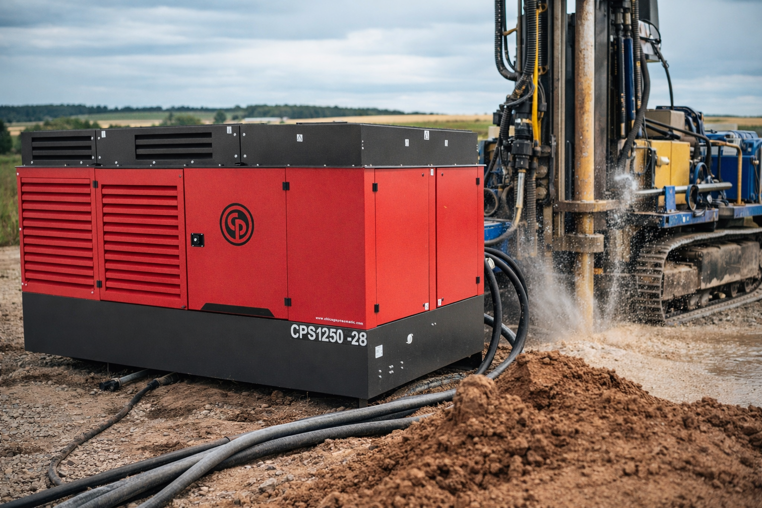 Compressor Chicago Pneumatic CPS1250-28 em operação de campo